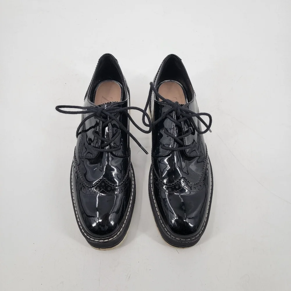 Zara Black Patent Leather Platform Oxford Derby Creepers Size 40 Dark Academia